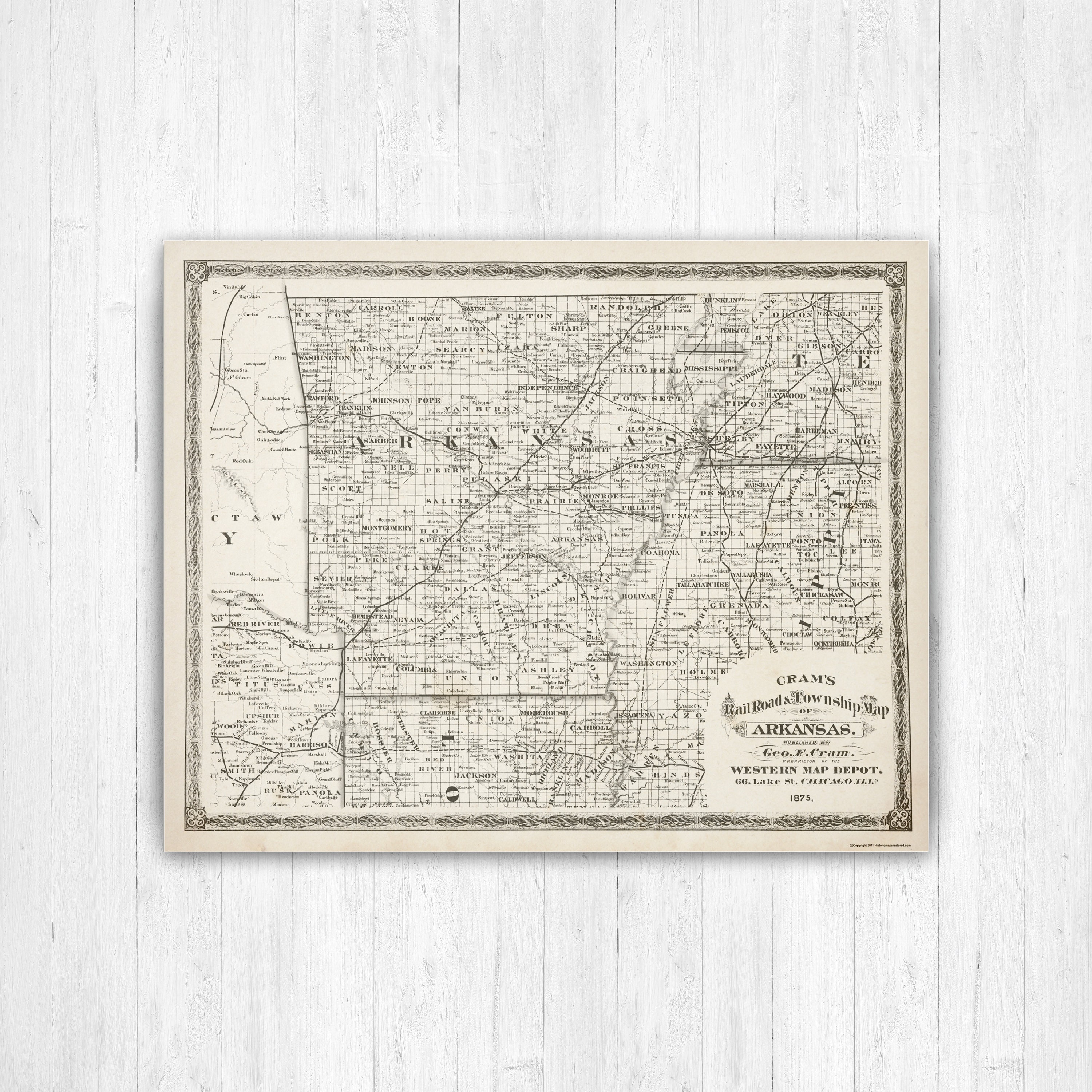Arkansas Antique State Map Print | Canvas Art Printed Marketplace