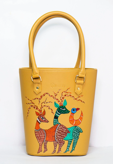 Hand-Painted Gond Art Limited Edition Vegan Leather Hand Bag