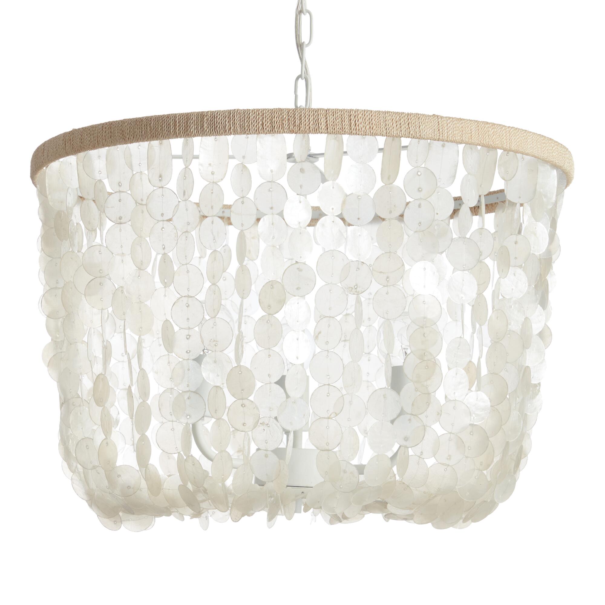 White Capiz Bell 3 Light Chandelier: Natural - Capiz Shell - Large by World Market