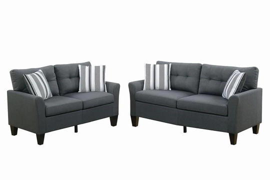 Poundex Dreka Casual 2-Piece Polyester/Polyester Blend Glossy Charcoal Living Room Set in Gray | F6533
