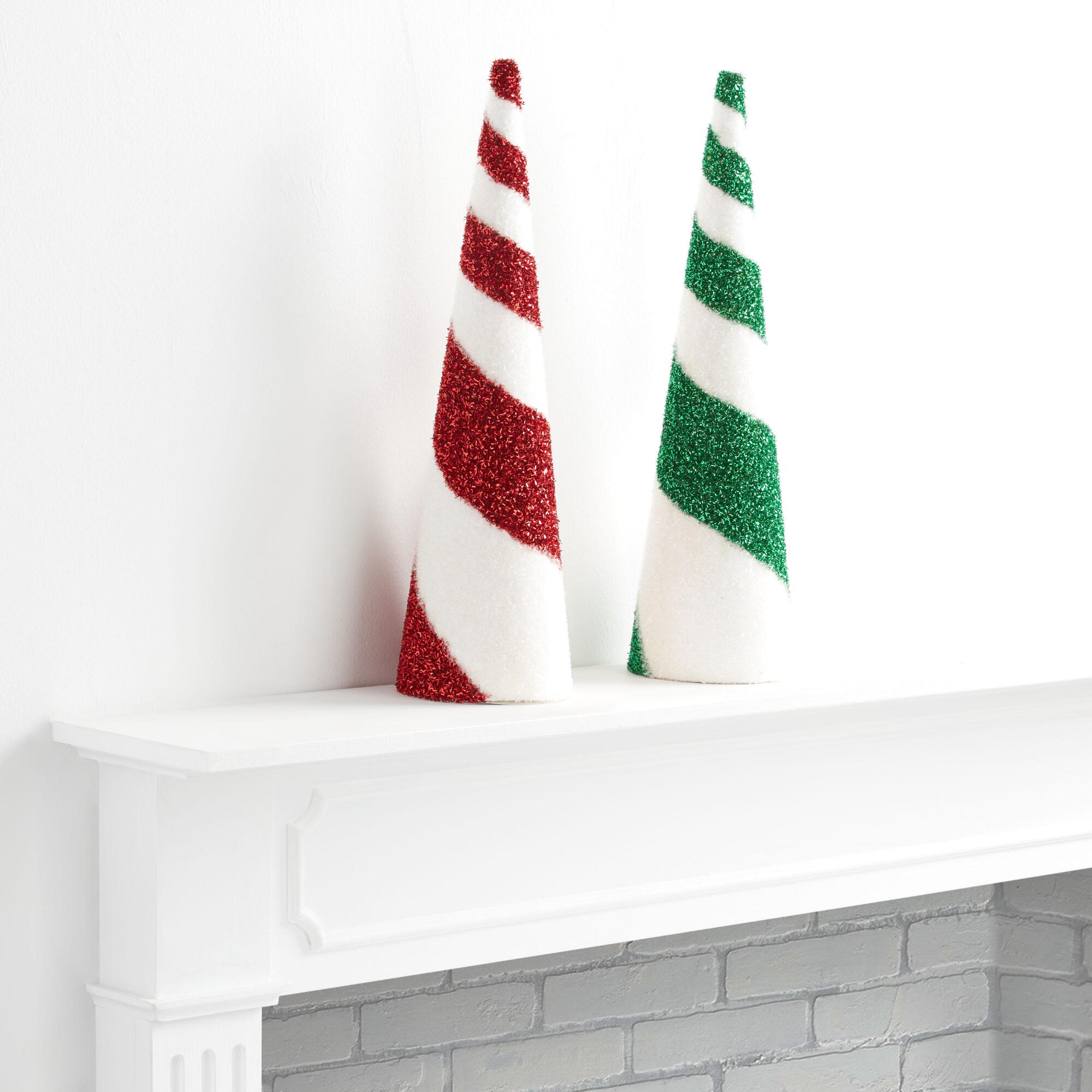 Pier Place Peppermint Stripe Glitter Cone Tree Decor: Green/White - Paper by World Market