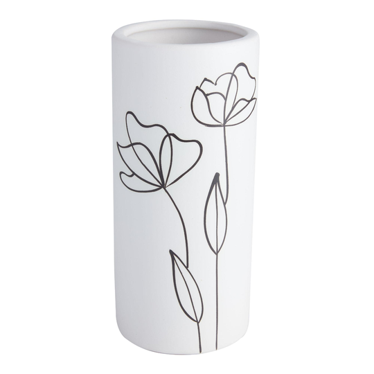 White and Black Flower Ceramic Vase: Multi by World Market