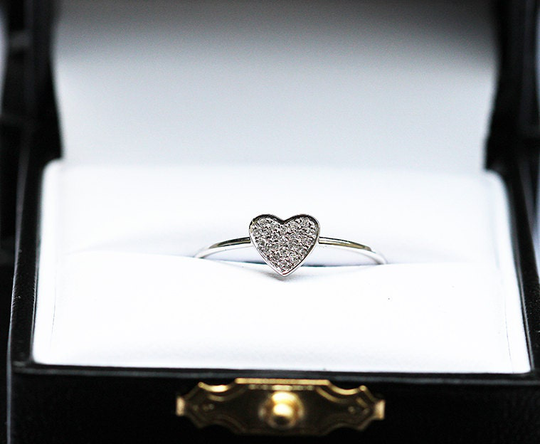 14K Solid Gold Heart Shape Ring With .07 Ct. Natural Genuine Diamonds in White Sizeable