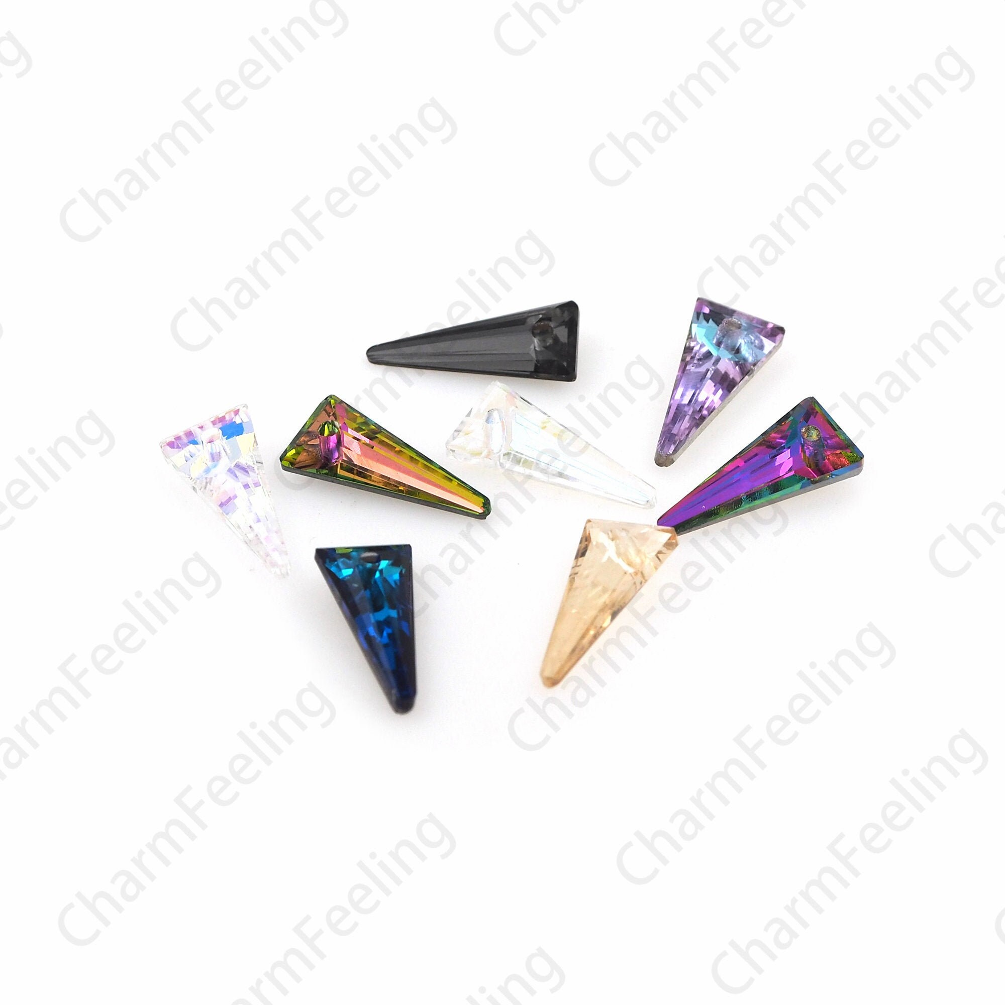 24Pcs Crystal Spiked Pendants, Triangle Ab Necklace, Multi-Color Optional, Diy Accessories