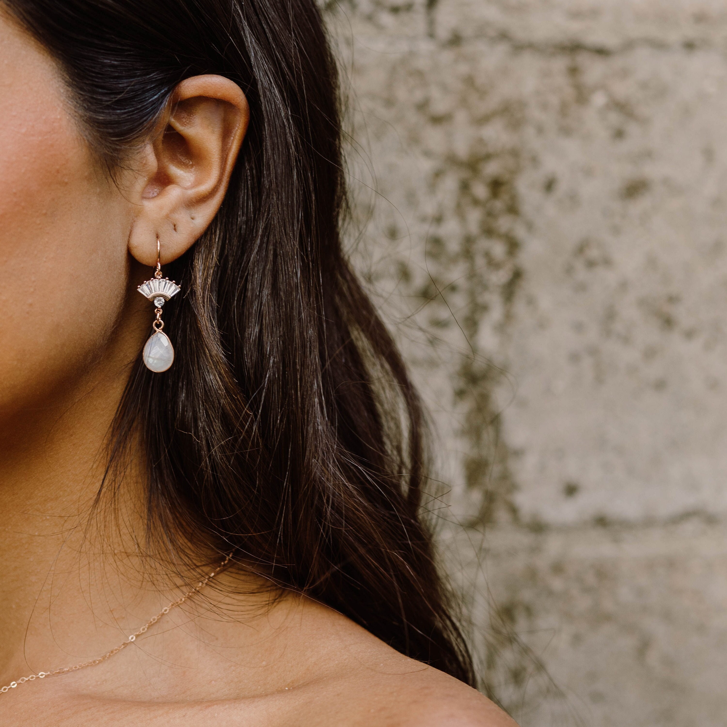 Aria Moonstone Earrings, Bridal Statement Wedding Jewelry, Fan Art Deco Teardrop Earrings