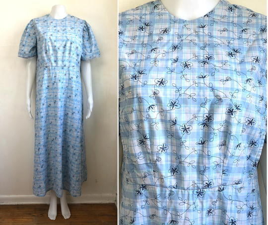 Vintage Floral & Plaid Dress | 90S Handmade Cotton Blend Maxi Womens Size Large