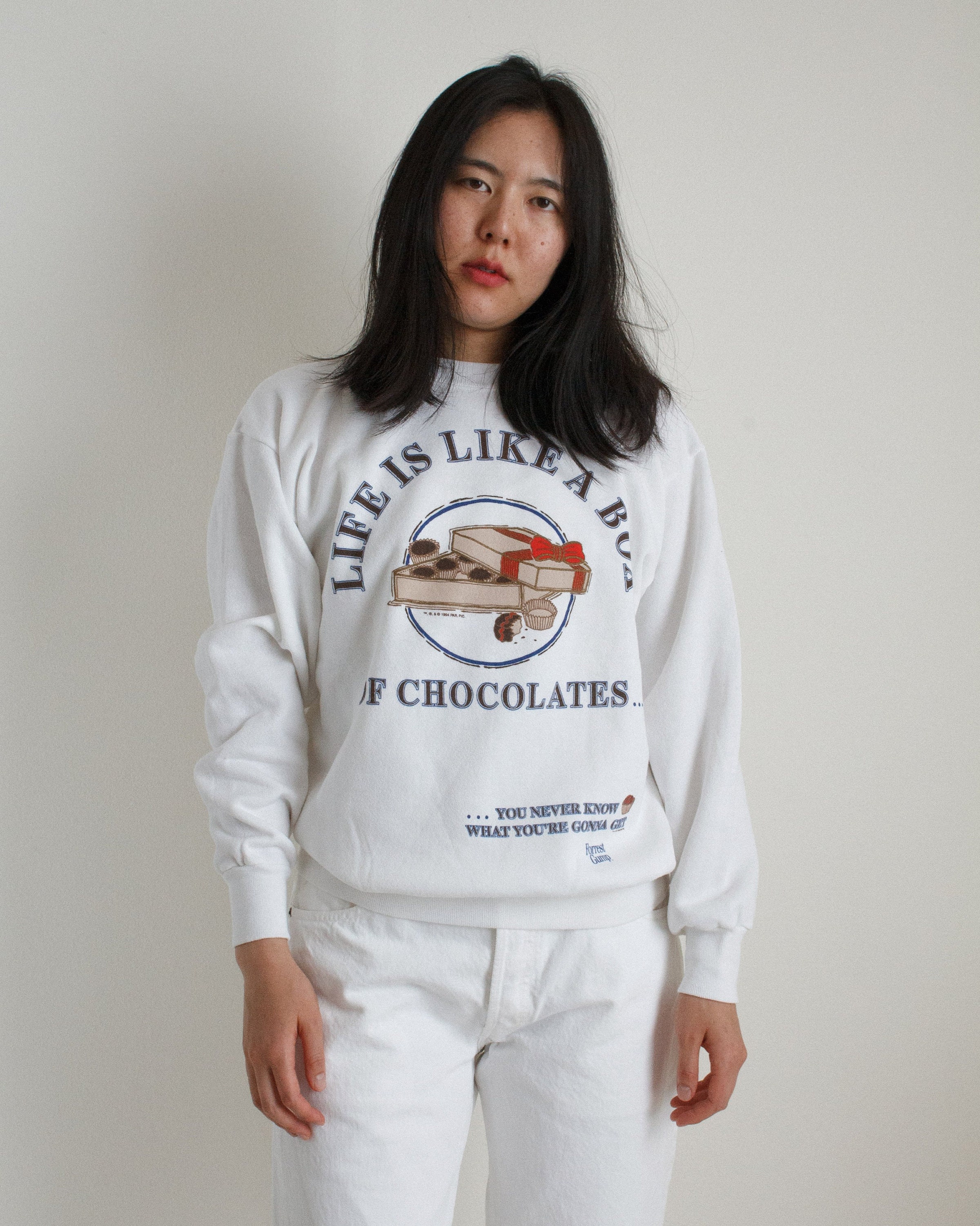 Vintage White Cotton Blend Forrest Gump Sweatshirt // L | 2062