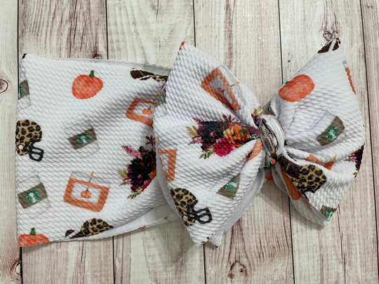 Fall Favorites Bow, Football, Coffee, Candle, Autumn, Fall, Baby Girl Headwrap, Clip Nylon Toddler Newborn Bow