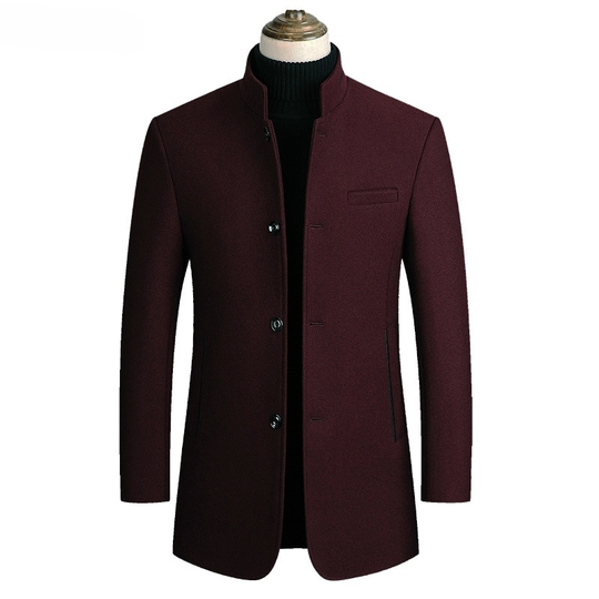 Winter Coat Men Wool Blends Fleece Warm Overcoats Mens Thick Woolen Jackets Solid Color Business Casual Outerwear Wool Coats Men - burgundy, 4xl - red