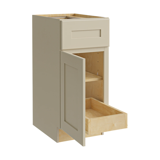 Luxxe Cabinetry Norfolk 18-in W x 34.5-in H x 24-in D Blended Cream Painted Door and Drawer Base Fully Assembled Semi-custom Cabinet Shaker Door