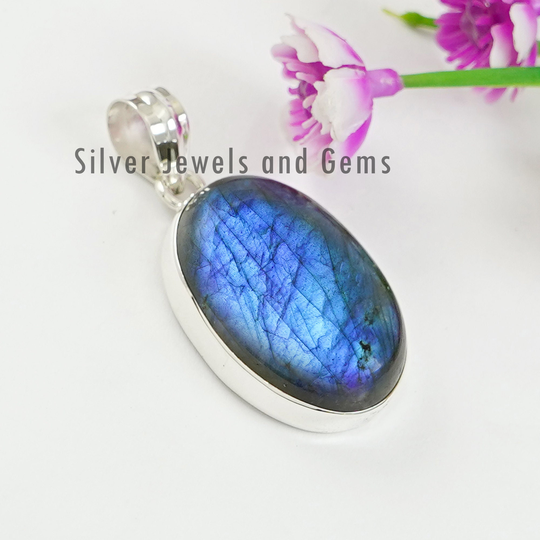 Labradorite Pendant, 925 Sterling Silver Handmade Oval Fire Stone Gemstone Wedding Necklace, Gift For Her