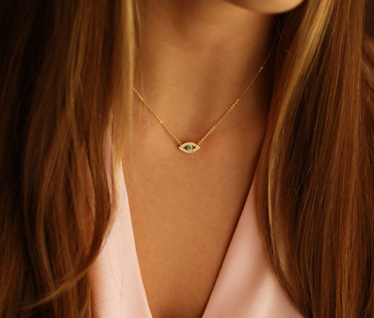 Evil Eye Necklace | Gold Necklace, Dainty Protection Healing Cz & Turquoise Gift For Sister, Friend
