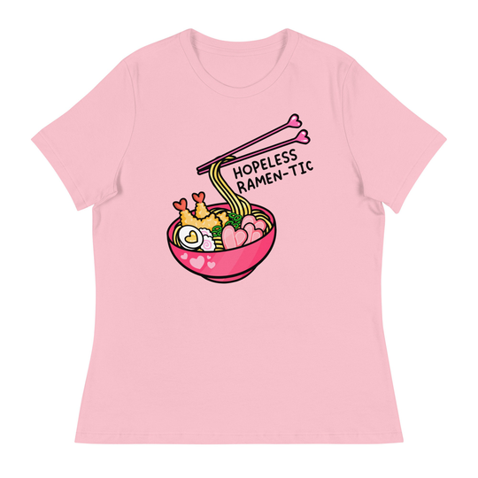 Hopeless Ramen-Tic Relaxed T-Shirt | Noodle Lover Ramen T-Shirt Gift For Foodies Japanese Food Ramen Her Women's Cotton Shirt