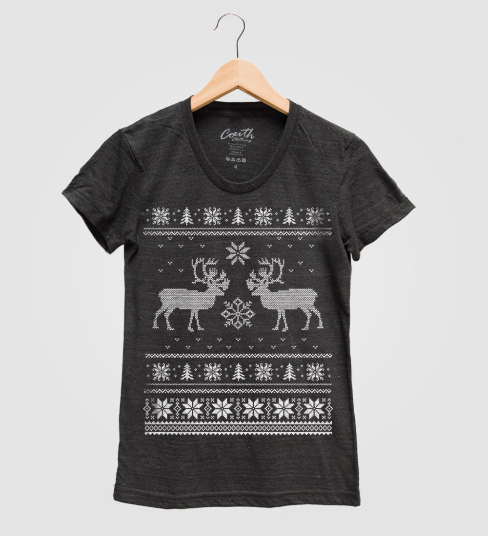 Ugly Christmas Sweater Women Tri-Blend Track Shirt Hand Screen Print