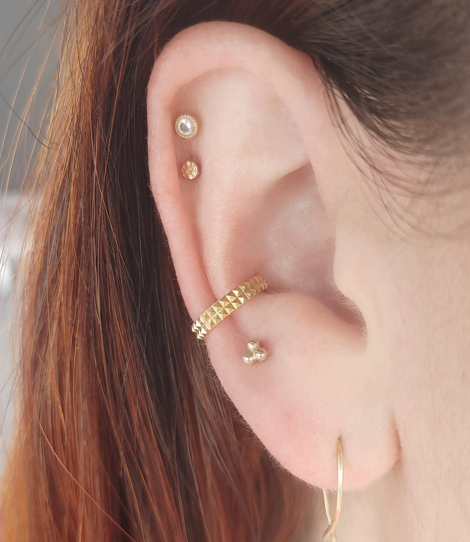 Double Stacked Tiny Pyramid 316L Stainless Steel Conch Clicker Hoop Earring, 10mm Conch Jewelry, Gold Hoop, Septum, Helix, Tragus
