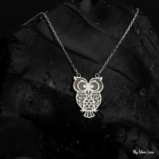 Owl Necklace in Sterling Silver, Jewelry, Gift For Her, Animal Necklace, Him, Charm, Birthday Gift, Men