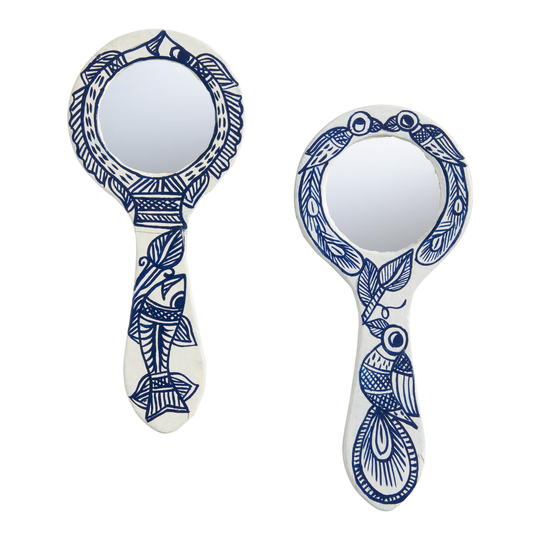 Blue and White Handheld Mirrors Set of 2: Multi - Paper by World Market