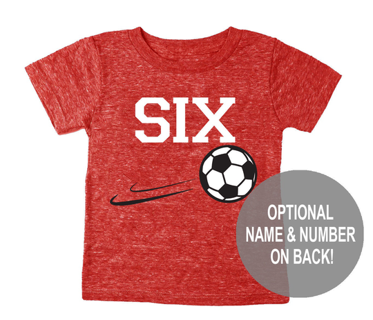 Sixth 6Th Birthday "Six' Soccer Tri Blend Kids T-Shirt - Boy & Girl Tee Twins Triplets