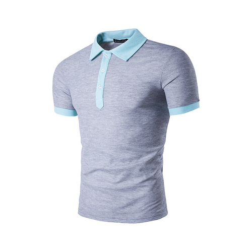 Men's T-Shirt Navy White Yellow Cotton Blended Short-Sleeved Turn Down Collar Pullover Concise For Casual Men's T-Shirt - light grey, l