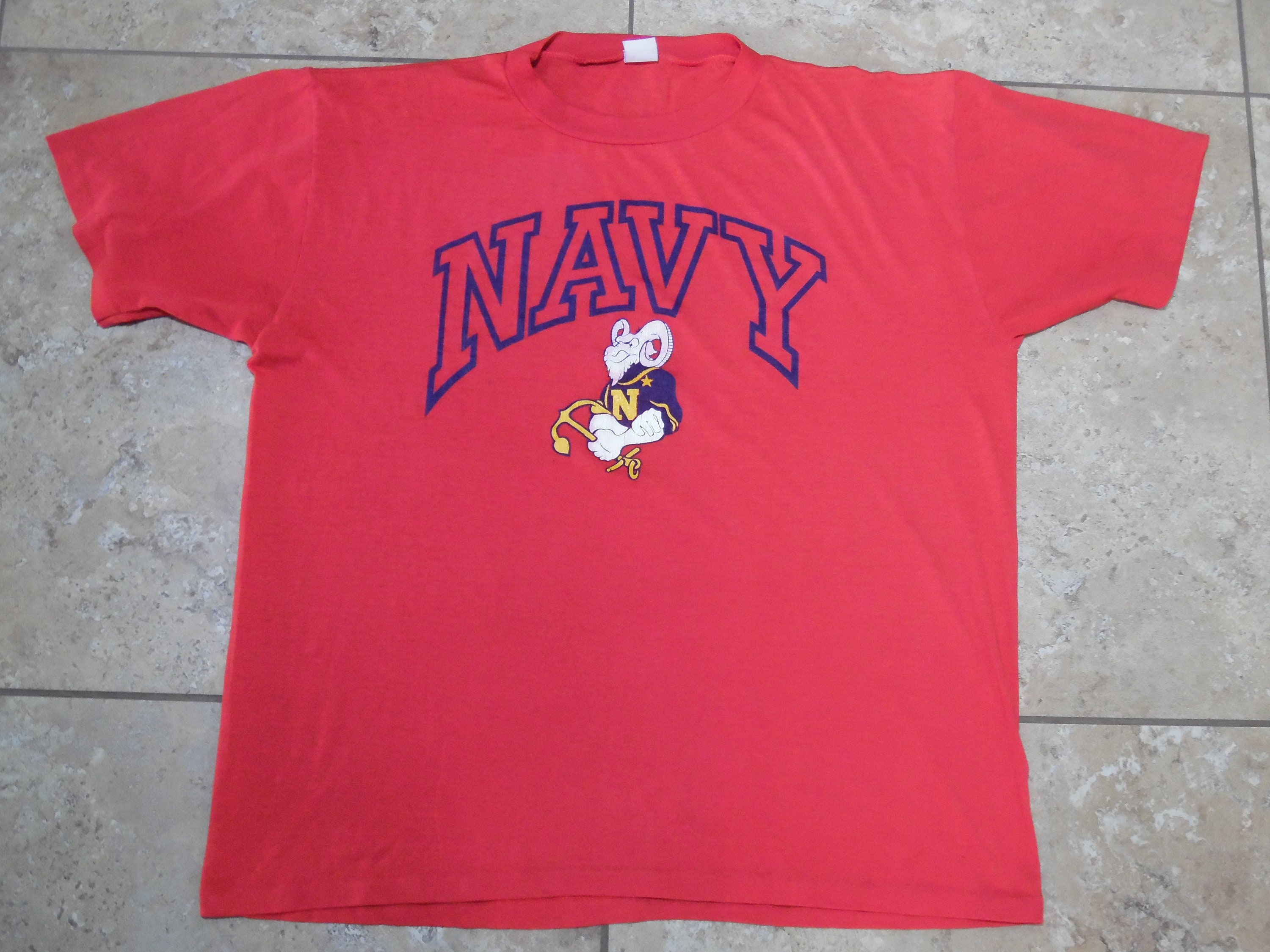 Vtg 1980S Usn Navy Ram Red 50/50 T-Shirt Sz Xl
