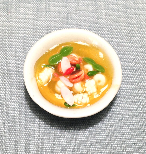 Squid Fish Shrimps Soup Miniature Dollhouse Clay Polymer Asian Food Supply Sauce Cute Small Dish Bowl Ceramic Jewelry Supplies Deco 1/12
