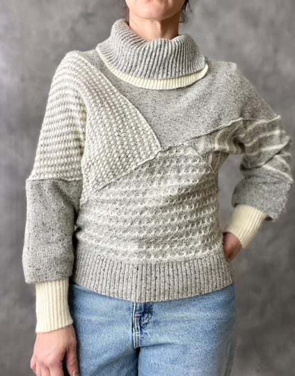Vintage 80's Abstract Grey Wool Blend Cowl Neck Sweater, Size