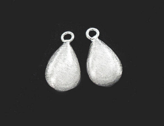 2 Of 925 Sterling Silver Dewdrop Charms 9x14mm. Brush Finished . th2638