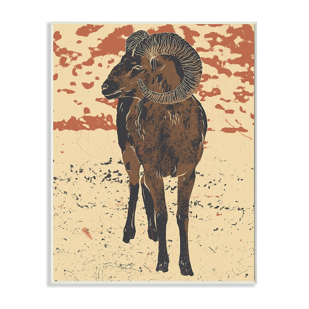 Stupell Industries Stupell Industries Abstract Vintage Ram Round Animal Horns Oversized Wall Plaque Art by Ziwei Li, 13 x 1.5 x 19 in Brown
