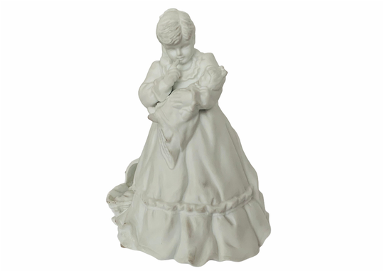 Department 56 Porcelain Figurine Snowbunnies Snowbabies Vintage Christmas Holiday Sculpture Gift Decor Girl Baby Doll Cradle Basket