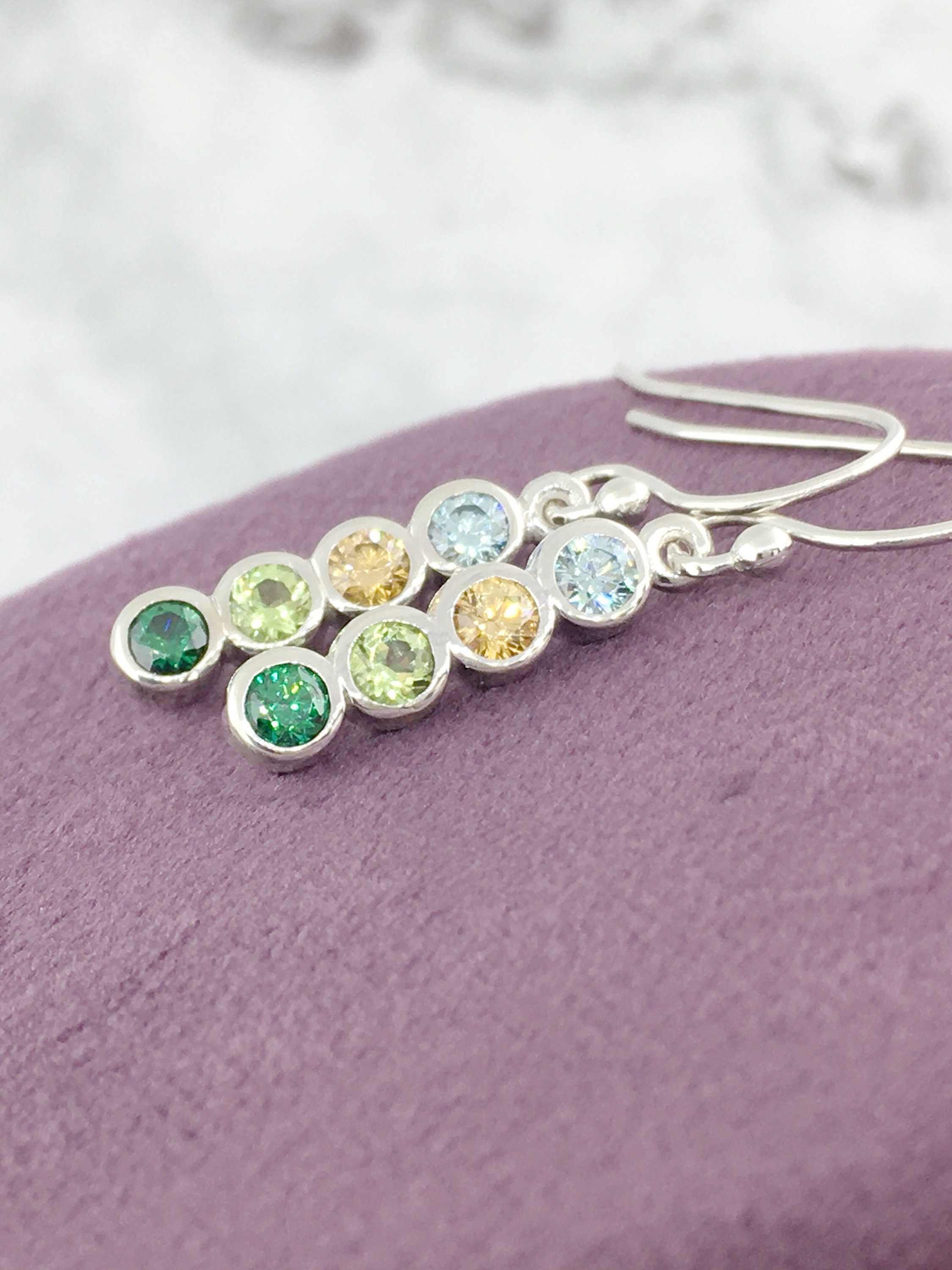 Mothers Birthstone Earrings, Family Jewelry For Day, Four Stone Dangle Earrings For Mom