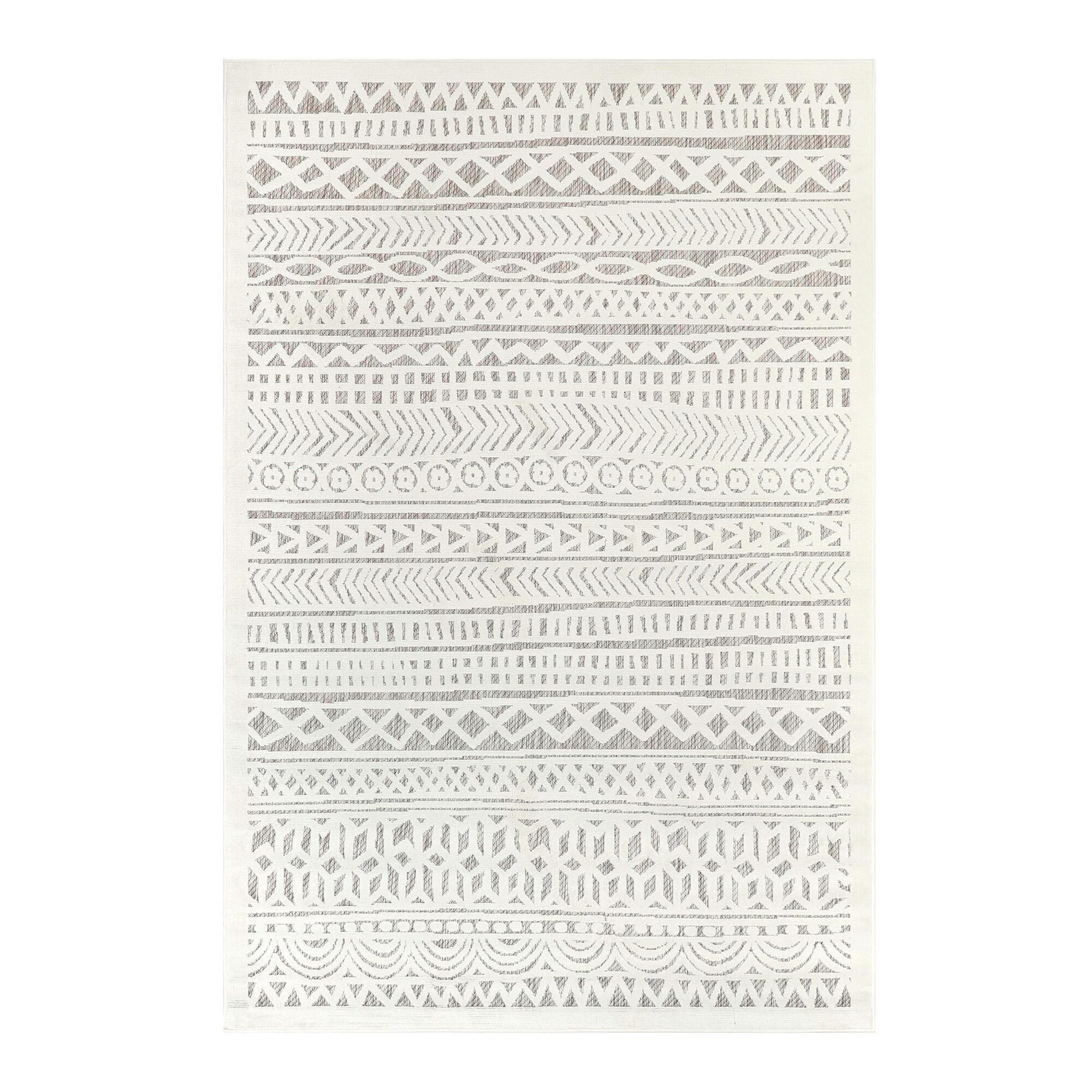 Ivory Geometric Stripe Indoor Outdoor Patio Area Rug by World Market