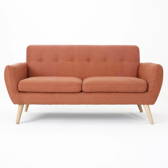Best Selling Home Decor Josephine Midcentury Burnt Orange and Natural Oak Polyester/Blend Loveseat | 301849