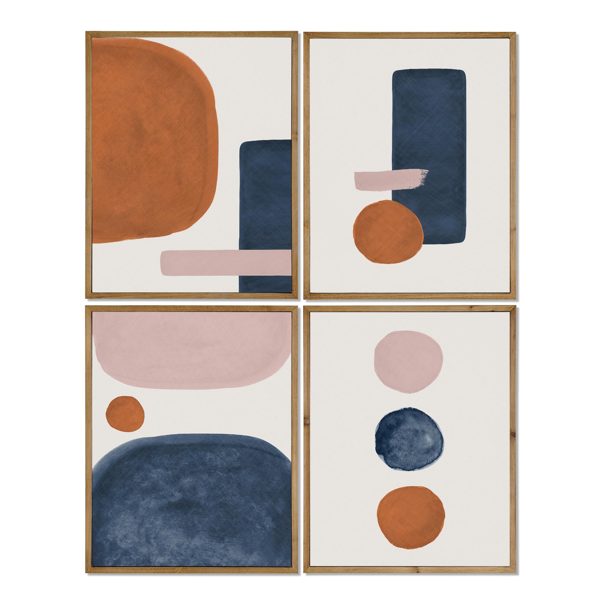 Burnt Orange And Blue Shapes Framed Canvas Wall Art 4 Piece: Blue/Pink/Rust by World Market