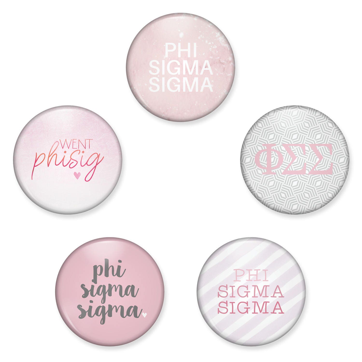 Phi Sigma Button Set, Sig Pin Back Buttons, Sorority Pack, Magnet Magnet, Bid Day Gift