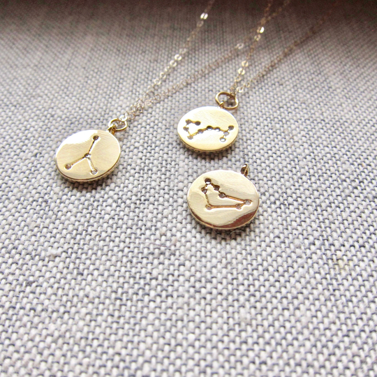 Zodiac Pendant Necklace, Astrology Jewelry, Star Sign Sign, Zodiac Coin Personalized Jewelry