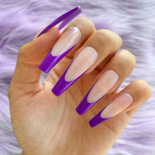 24 Pcs French Purple Coffin Press On Nails, Long Ons Fake Nails Glue, Pressonnail, Artificial Fast Shipping