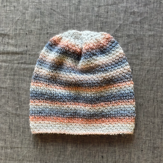 striped Beanie - Hand Knitted in Wool Blend Adult