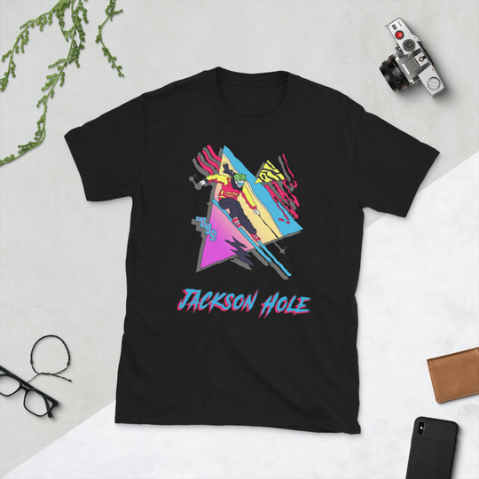 Skiing Shirt, Retro Ski Jackson Hole, Skier Gift, Vintage Shirt, Wyoming USA Unisex Short-Sleeve T-Shirt