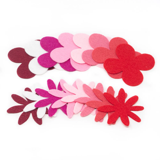 36 Julia Wool Blend Felt Die Cut Applique Flowers - Roses Are Red Colors