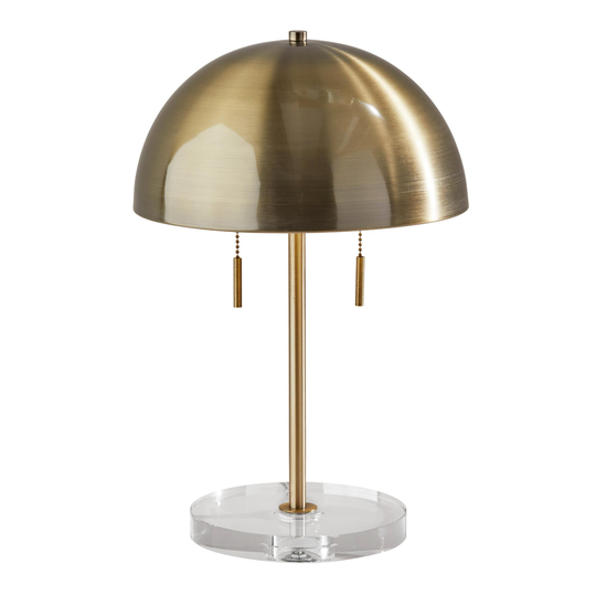 Antique Brass and Clear Glass Dome Table Lamp: Gold - Metal -