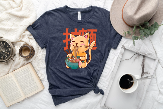 Cat Ramen Shirt, Japan Anime T-Shirt, Cute Gift For Lover, Foodie Soup Tees, Japanese Noodles Tee, Queen Girl Outfit