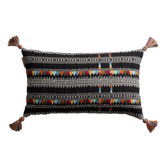 Black Multicolor Embroidered Lumbar Pillow by World Market
