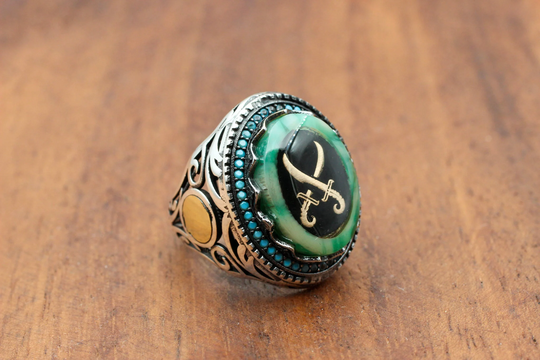 Agate Men's Ring, Handmade Mens Turkish Silver Ottoman Jewelry, Gift For Him, 925K Sterling