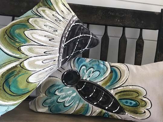 Set Of Lumbar Pillows, Pillows With Butterflies, Sage, Green, Aqua Indoor Or Outdoor, Spring Patio, Porch, Pillow Cover