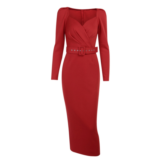 Women Dress Gorgeous A-Line Cotton Blend Elegant Mid Calf Long Dress for Party - red, l