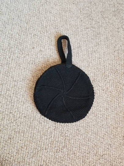 30S 40S Handbag, Crocheted Black Bag, Round 11 Inches
