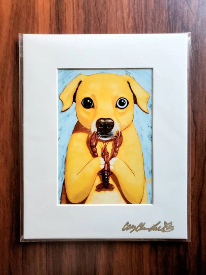 Yellow Puppy & Crawfish Print
