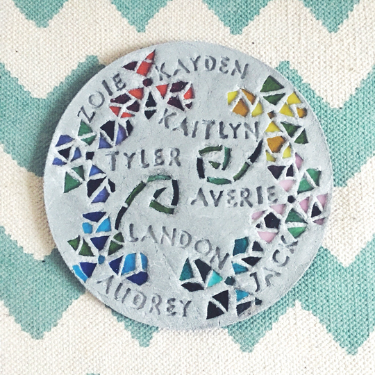 Personalized Garden Stepping Stone With Mosaic Glass Flowers | Large Six