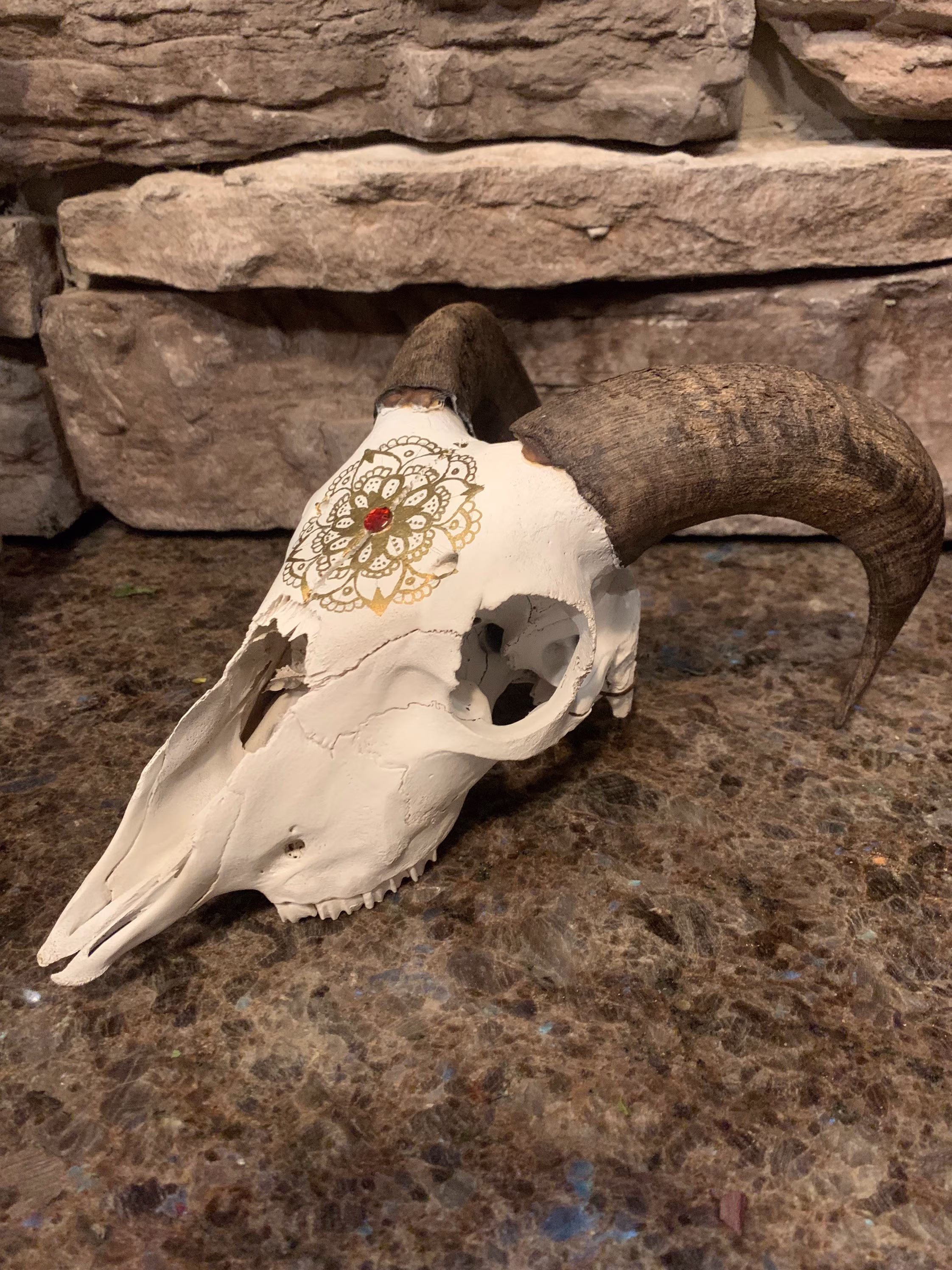 Hand Painted Ram Skull With Horns
