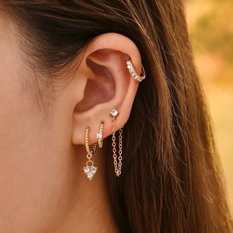 Gold Earring Set, Everyday Earrings, Minimal Earring, Huggie Hoop Modern Mini Minimalist Gifts